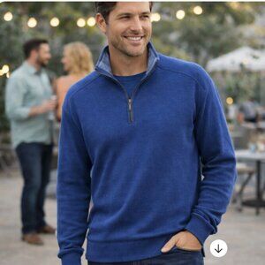 Tasso Elba Blue 1/4 Zip Pullover Sweater Men’s XL Cotton Mock Neck Outdoor Party